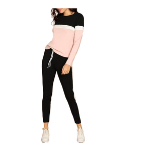 Ensemble de survêtement personnalisé pour femme noir et rose, comprenant un sweat à capuche court et un pantalon de jogging, tenue de sport décontractée deux pièces - Product Image 1