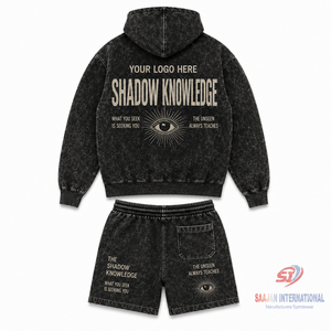 High Quality Acid Wash Streetwear Set <b>Men</b> Zip Hoodie and <b>Shorts</b> 100% Cotton 320g Custom Logo OEM ODM Wholesale - Product Image 2