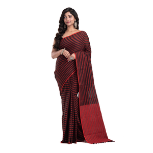 Nouvelle collection de saris en soie/coton tissés à la main, légers et écologiques, gris et noir, motif Buti, design élégant pour les mariages féminins - Product Image 3