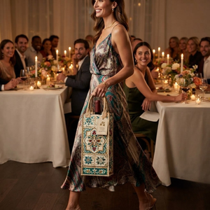 Bolsa de Lona de Yute con Estampado de Mosaico para Vino, Ecológica, con Diseño Vintage, Porta Botellas Reutilizable, Bolsa de Regalo - Product Image 2