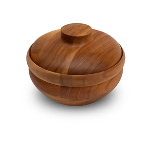 Boîte à chapati en bois de manguier avec couvercle et pince en bois, rangement de luxe pour roti, forme ronde décorative, qualité supérieure - Product Image 1