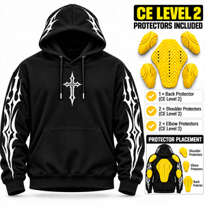 Hoodie de moto résistant à l'abrasion, doublé en Kevlar, avec impression réfléchissante, certifié CE, avec protections. - Product Image 1