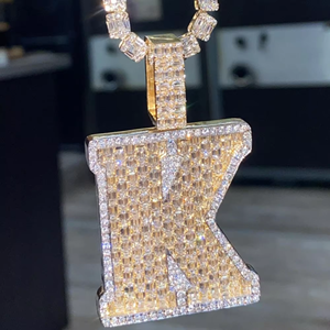HipHop 925 <b>Silver</b> Iced Out Custom Name Letter <b>Pendant</b> Pass Diamond Tester VVS Moissanite Two Tone <b>Pendant</b> <b>Initial</b> Letter <b>Pendant</b> - Product Image 1