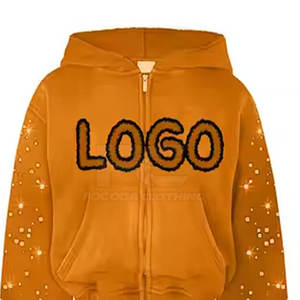 Conjunto de chándal personalizado con pedrería para mujer, de dos piezas, con sudadera con cremallera y pantalones de pierna ancha, estilo casual urbano, al por mayor. - Product Image 4