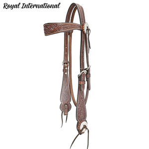 Brida para Caballo ROYAL INTERNATIONAL de Cuero Genuino Tallado a Mano Estilo Western de Alta Calidad con Cabezal Floral Grabado Ajustable para Equitación - Product Image 3