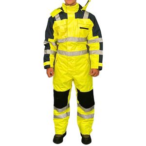 Combinaison de travail d'hiver haute visibilité pour hommes, coupe-vent, en polyester, à capuche, uniforme de sécurité, durable, haute visibilité, pour travaux de construction - Product Image 1