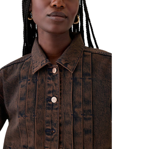 New Women's Winter Solid Vintage Washed <b>Cropped</b> Button Down Long Sleeve Collared Top for Casual Streetwear Fashion <b>Denim</b> <b>Jacket</b> - Product Image 4