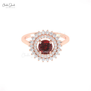 Chordia Jewels Natural 6mm Prong Set Red Garnet Halo <b>Ring</b> in 14k Fine Gold Diamond Cocktail <b>Ring</b> Perfect Gift for <b>Couple</b> - Product Image 2
