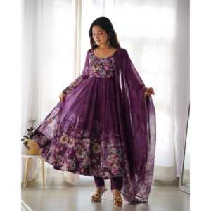 Ensemble robe Anarkali et pantalon à imprimé floral avec dupatta, taille XS, pour les occasions spéciales - Product Image 4