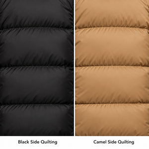 Blouson matelassé réversible pour homme, noir et camel, double face, col montant, en nylon, manteau d'hiver décontracté, logo personnalisé, OEM ODM, vente en gros - Product Image 5