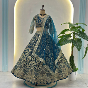 Latest Indian Traditional Wedding Party Women's Butterfly Net Lehenga Choli <b>Sequins</b> Embroidery Recycled <b>Materials</b> Dupatta Set - Product Image 1