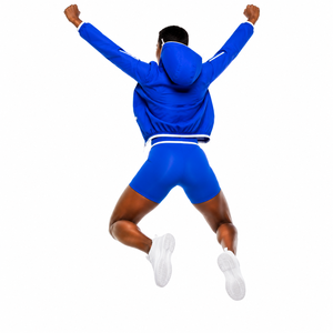 Ensemble de sport unisexe bleu à capuche en tricot, spandex et polyester respirant, 2 pièces, short coupe classique, toutes saisons, vêtements de sport - Product Image 6