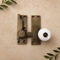 Loquet de fenêtre en laiton antique SHUBHAM avec bouton en céramique blanche, loquet de fenêtre en métal, style français décoratif