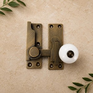 SHUBHAM Antique Brass Window Stay Catch with White Ceramic Knob Metal Window <b>Latch</b> Decorative <b>French</b> Style - Product Image 6