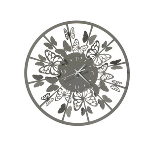 Modern Round Metal <b>Wall</b> <b>Clock</b> With Butterfly Laser Cut <b>Design</b> Quartz Analog Silent Living Room Decor - Product Image 1