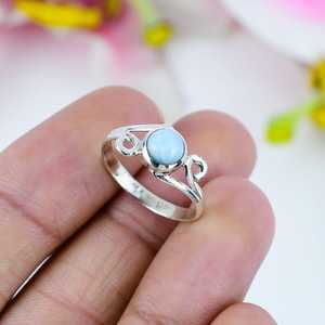 Handmade Genuine Larimar <b>Ring</b> <b>925</b> Solid Sterling <b>Silver</b> Round Stone Natural Gemstone Jewelry For Women Gift - Product Image 4