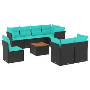 Juego de sofás de patio de ratán sintético negro de 9 piezas con cojines, muebles elegantes para exteriores - Product Image 2