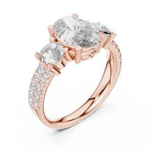 Anillo de compromiso de oro con diamante ovalado de laboratorio, diseño de tres piedras con banda pavé, elegante joyería nupcial de diamantes para mujer - Product Image 5