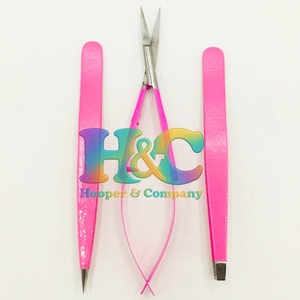 Set de Pinzas y Tijeras para Cejas Rosadas de Acero Inoxidable Sostenible, 2 Pinzas y 1 Tijera con Logo - Product Image 5