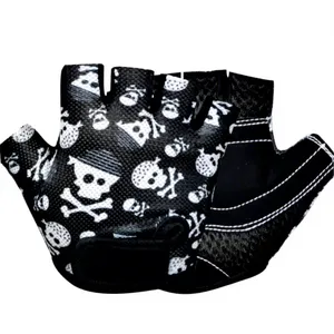 Gants de cyclisme mi-doigts bleu-noir à impression par sublimation, en polyester respirant, unisexe, design à enfiler pour l'été - Product Image 4