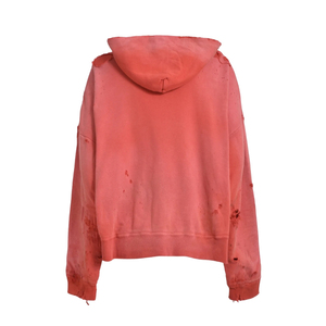 เสื้อฮู้ดดี้ผู้ชายทรงโอเวอร์ไซส์ ผ้าฝ้าย 100% ระบายอากาศ แห้งเร็ว สไตล์ลำลองสำหรับฤดูหนาว  งานปักแบบ OEM ตามสั่ง ล้างสีแบบแอซิดวอช  ดีไซน์ขาดๆ แบบดิสเทรส - Product Image 3