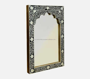 กระจกฝังกระดูกอินเดียทำด้วยมือคุณภาพระดับพรีเมี่ยมกรอบดอกไม้สุดหรูเพื่อยกระดับห้องนั่งเล่น - Product Image 5