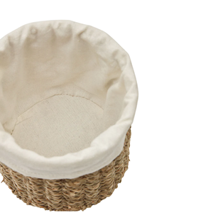 Panier rustique multifonction en jonc de mer, petit panier rond en jonc de mer avec doublure, panier tissé à la main pour la décoration de table en provenance du Vietnam - Product Image 3
