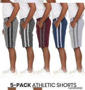 Shorts de sport et de basketball pour hommes Momentum Series, lot de 5, à rayures latérales, 100 % coton, respirants et à séchage rapide - Product Image 6