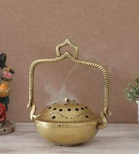 Brass <b>Incense</b> <b>Burner</b> Hand-Made <b>Chinese</b> Style Aromatic Holder with Lotus Base for Sandalwood Sticks and Cones All-Season Use - Product Image 2