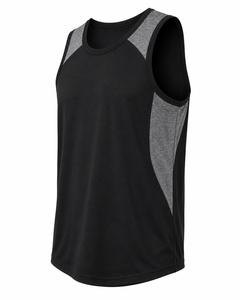 Men's <b>Black</b> and Gray Sleeveless <b>Tank</b> <b>Top</b> O-Neck Breathable Eco-Friendly Quick Dry Sporty Fit <b>Knitted</b> 100% Polyester Solid Color - Product Image 3