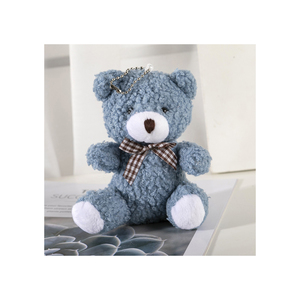 Cute Plush Bear Keychain 3D Cartoon Soft Toy White Faux Fur <b>Red</b> Check <b>Bow</b> - Product Image 5