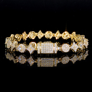 Luxury 22K Gold Plated Crystal Chain <b>Bracelet</b> Geometric Link Unisex Everyday Wear - Product Image 1