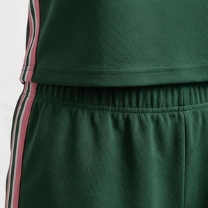 Women's Green Sporty 2 Piece Shorts <b>Set</b> Short Sleeve T Shirt and Above Knee Shorts with Pink Stripe Details Breathable <b>Knitted</b> - Product Image 5