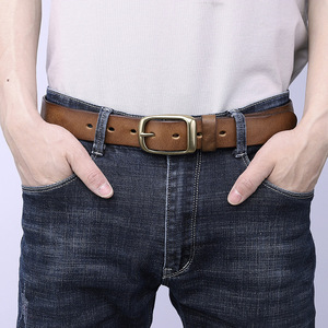 Ceinture pour homme en cuir de vachette véritable, style vintage, imperméable, respirante, avec boucle en acier, marque personnalisée, haute qualité - Product Image 2