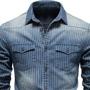 Camisa de Mezclilla de Algodón Extra Grande para Hombre, Diseño Nuevo, Manga Larga, con Estampado, Última Llegada - Product Image 4