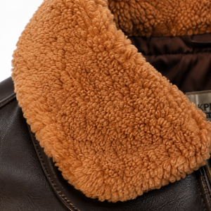 Veste en cuir de vachette marron vintage personnalisée unisexe avec col en sherpa et fausse fourrure, coupe bomber, coupe-vent, vente en gros, personnalisable - Product Image 3