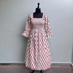 Vestido casual midi de mujer, 100% algodón, estampado liso, manga corta, cintura imperio, estilo babydoll, cuello en V, holgado, para uso diario. - Product Image 1