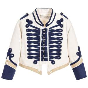 Chaqueta Estilo Militar Blanca para Hombre, Manga Larga, Cuello Alto, Patrón de Letras, Detalles Bordados, Cierre de Botones, Corte Regular - Product Image 1
