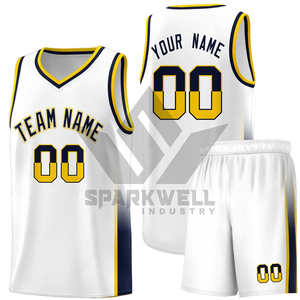 Conjunto de camiseta de baloncesto personalizada, nombre del equipo, número, estampado sublimado, cuello en V, sin mangas, 100% poliéster, malla, unisex, para adultos - Product Image 5