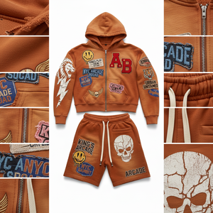 Conjunto de chándal informal de algodón grueso para hombre, con sudadera con capucha de doble cremallera y pantalón corto de felpa francesa, dos piezas, estilo jogger hasta la rodilla. - Product Image 1