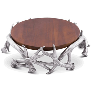 Soporte de lujo rústico para pasteles y queso con base de asta de ciervo, bandeja redonda de madera maciza con base artesanal de asta de ciervo de aluminio - Product Image 1