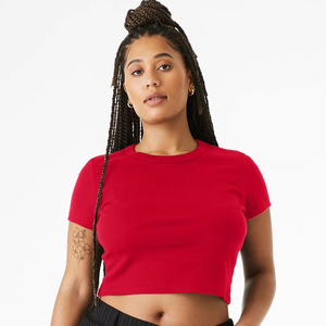 Women plan <b>red</b> <b>Crop</b> Tee Short Sleeve Round Neck Casual Cotton Loose Fit Streetwear Summer Daily <b>Top</b> <b>top</b> womens <b>crop</b> tee - Product Image 1