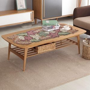 Embroidered Leaf Pattern Table Runner Modern Home Decor Polyester Washable Plant Design - Product Image 6