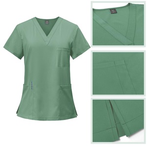 Custom Unisex V-Neck Medical <b>Scrub</b> <b>Top</b> Short Sleeve Hospital Uniform Shirt Two Front Pockets Breathable Comfortable Jersey - Product Image 3