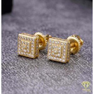 Boucles d'oreilles carrées à la mode en moissanite et diamant, en argent sterling 925, bijoux élégants de qualité supérieure pour hommes et femmes - Product Image 4