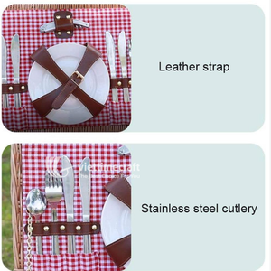 Cesta de Picnic Rústica, Cesta de Mimbre de Lujo con Juego de Cubiertos, Cesta Clásica con Forro de Gingham para Acampar al Aire Libre - Product Image 2