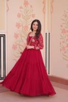 Costume Anarkali prêt-à-porter en faux georgette avec broderie et travail de sequins