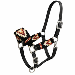 EQUIPRO Halter pour cheval en corde de nylon et de laine, rose/orange, motif tressé, boucles en strass et cristaux - Tailles personnalisables (COB//FULL) - Product Image 1