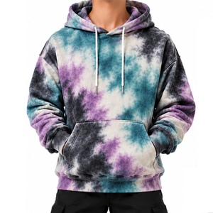 Sudadera con capucha teñida para hombre, 100% algodón polar, estilo casual, con cordón ajustable moderno y bolsillo canguro, venta al por mayor de fábrica de prendas. - Product Image 1