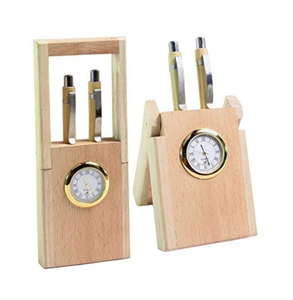 Natural Wood Eco-Friendly <b>Pen</b> Stand Clock Desk Organizer Handmade Antique Style Customized Design High Quality Storage Brass - Product Image 1